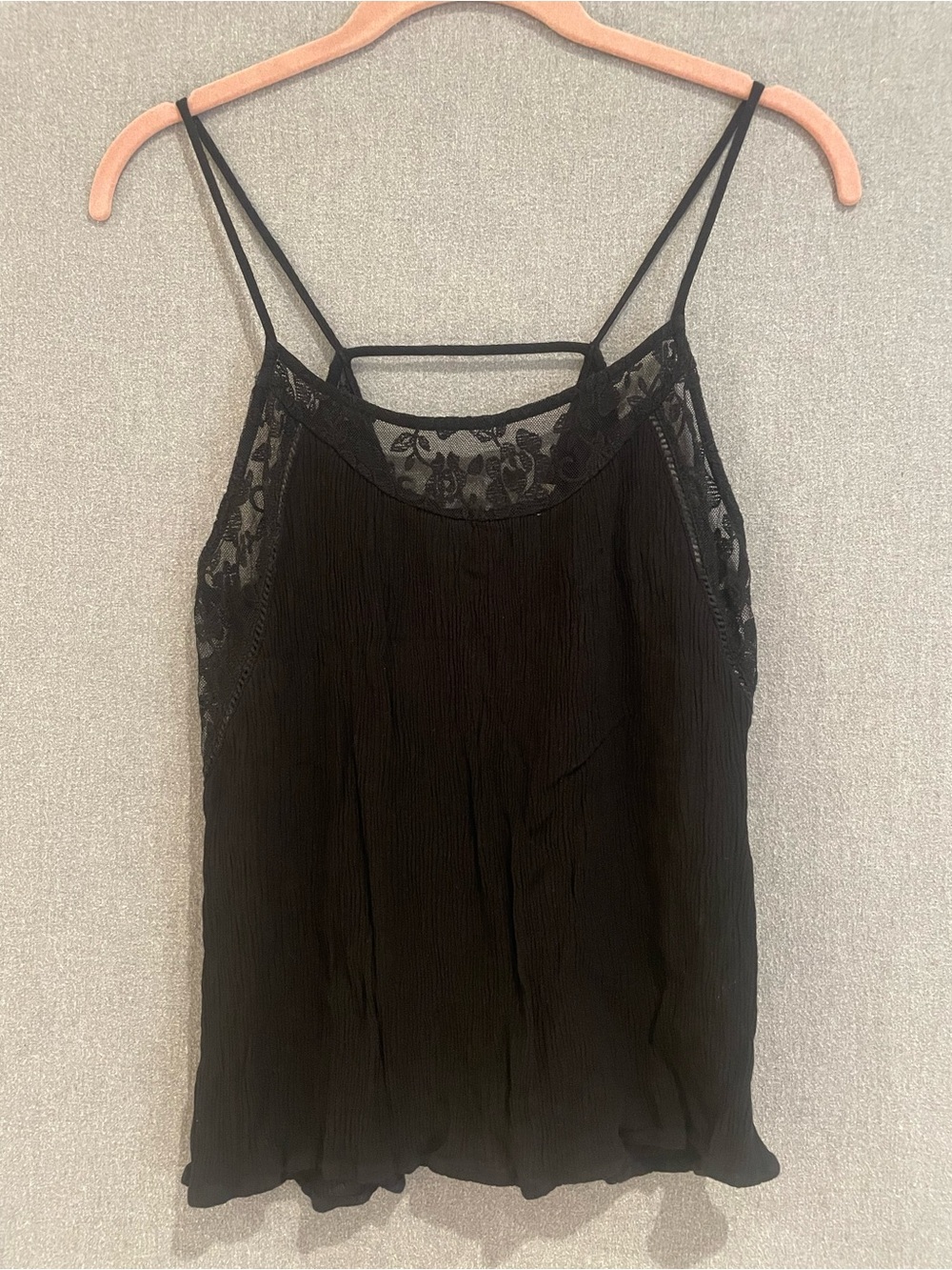 Chloe K Black Lace-Trim Spaghetti Strap Tank